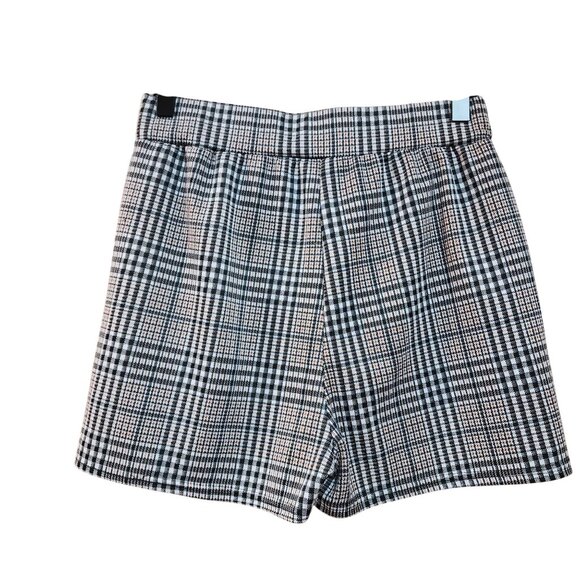 High-Waist Plaid Mini Skirt Shorts Black & Beige Checkered Pattern - Picture 2 of 3